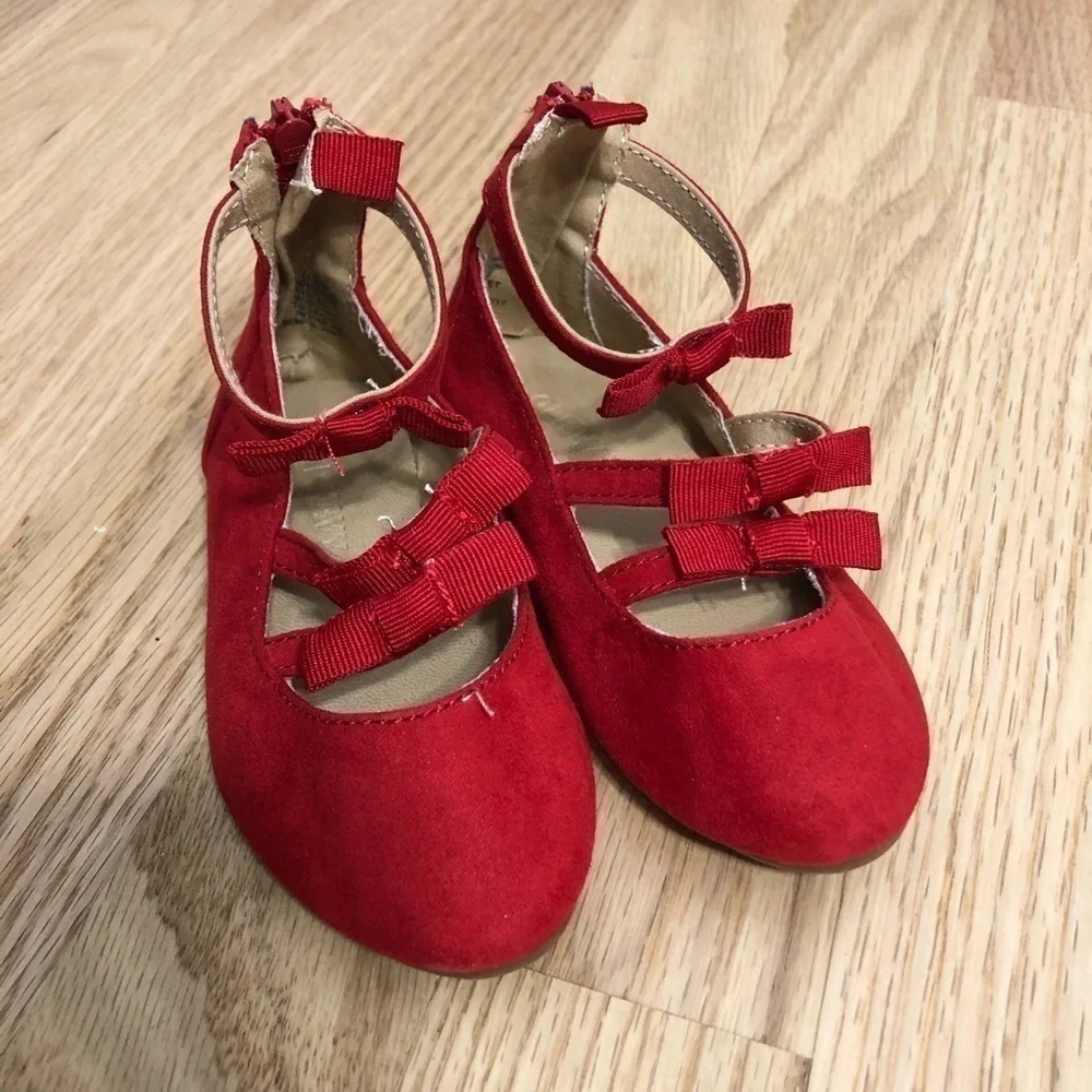 Old Navy Zipper Back Bow Flats Sz 5 Baby Kids Red